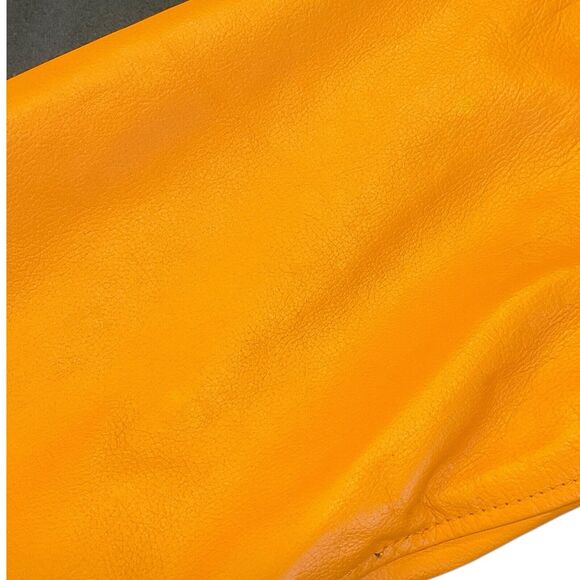 Burks Bay Pac-Man Bomber Jacket Mens Large Orange Black Wool Leather Gamer Coat - Picture 12 of 16